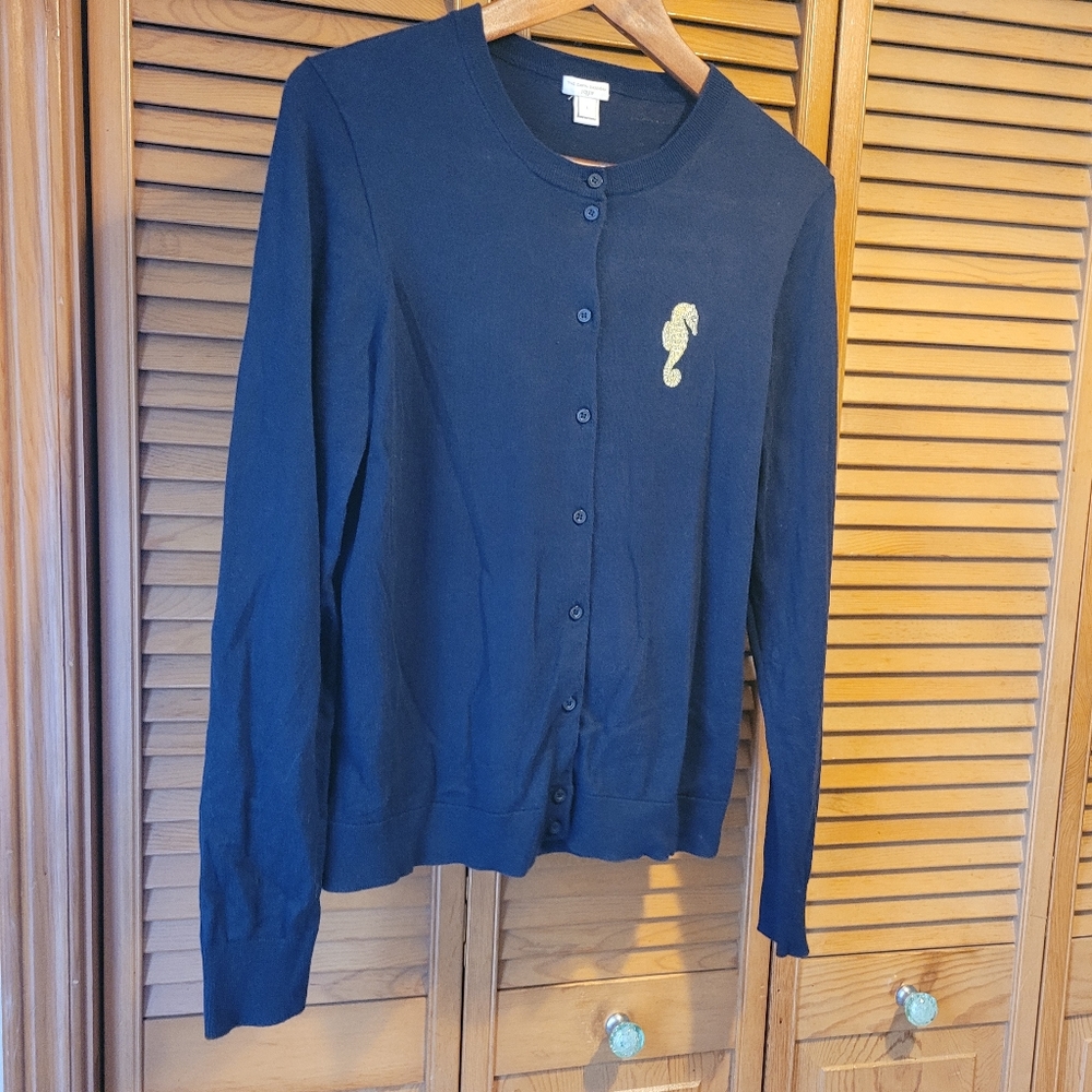 J. Crew Seahorse Embellished Navy Button Down The Caryn Cardigan